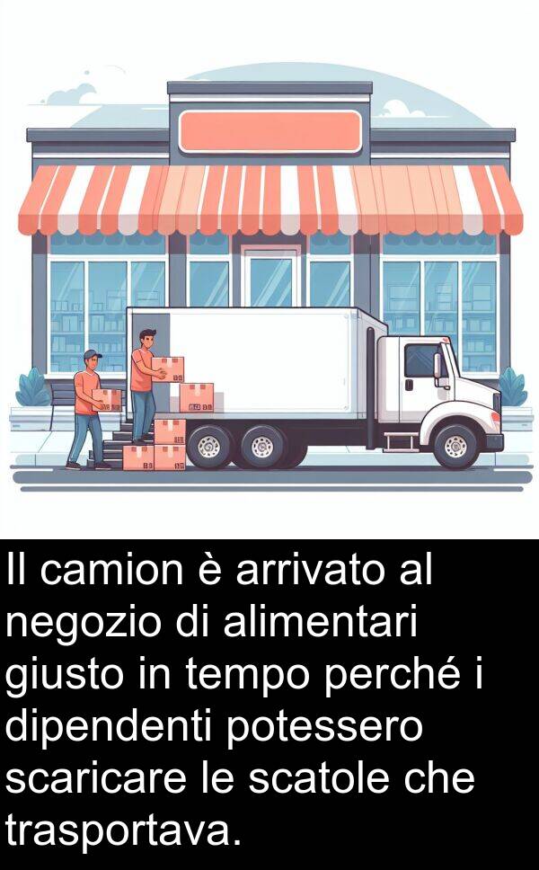 negozio: Il camion è arrivato al negozio di alimentari giusto in tempo perché i dipendenti potessero scaricare le scatole che trasportava.