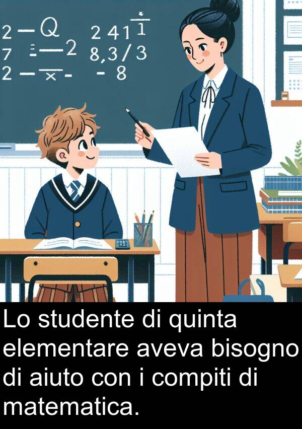 quinta: Lo studente di quinta elementare aveva bisogno di aiuto con i compiti di matematica.