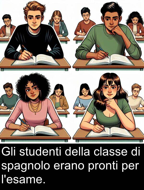 pronti: Gli studenti della classe di spagnolo erano pronti per l'esame.