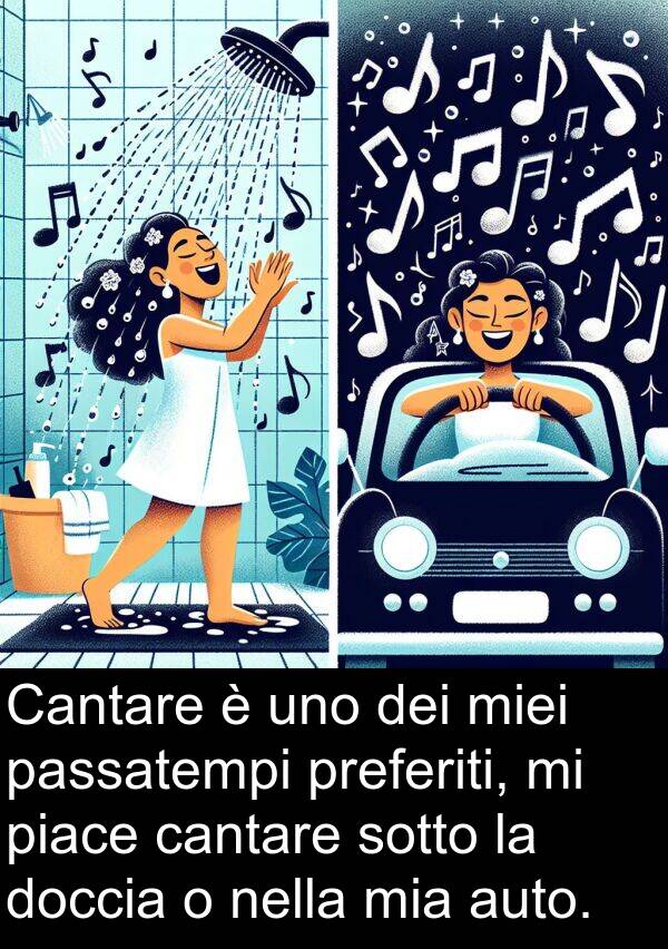 sotto: Cantare è uno dei miei passatempi preferiti, mi piace cantare sotto la doccia o nella mia auto.