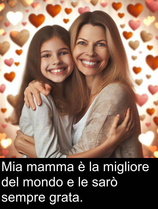 mamma: Mia mamma è la migliore del mondo e le sarò sempre grata.