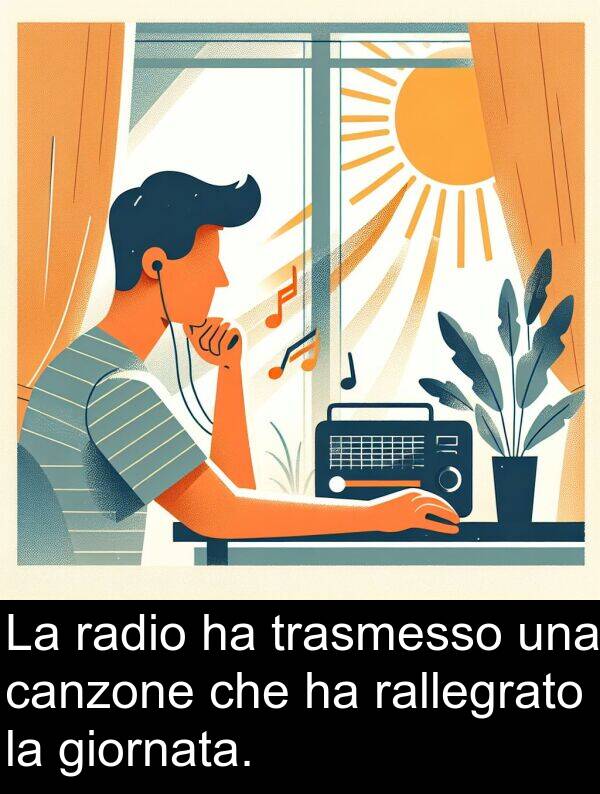 radio: La radio ha trasmesso una canzone che ha rallegrato la giornata.