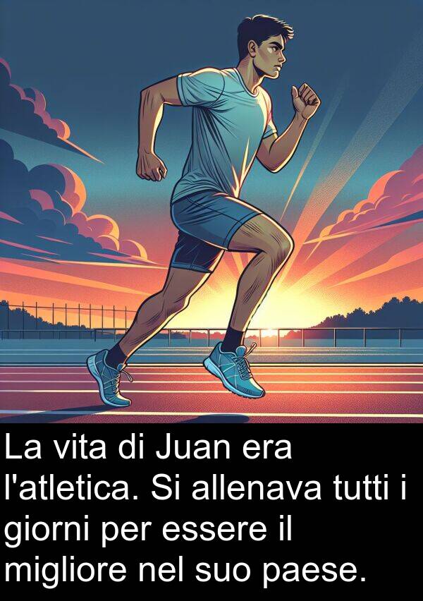 giorni: La vita di Juan era l'atletica. Si allenava tutti i giorni per essere il migliore nel suo paese.