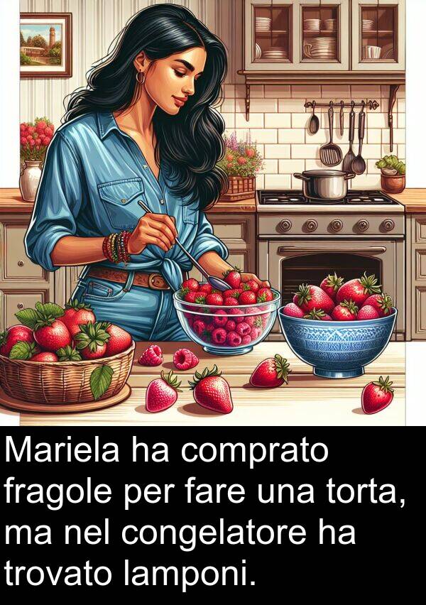 fare: Mariela ha comprato fragole per fare una torta, ma nel congelatore ha trovato lamponi.