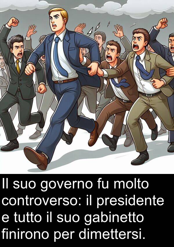 gabinetto: Il suo governo fu molto controverso: il presidente e tutto il suo gabinetto finirono per dimettersi.