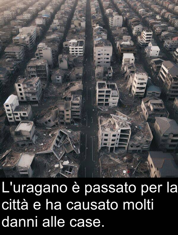 passato: L'uragano è passato per la città e ha causato molti danni alle case.