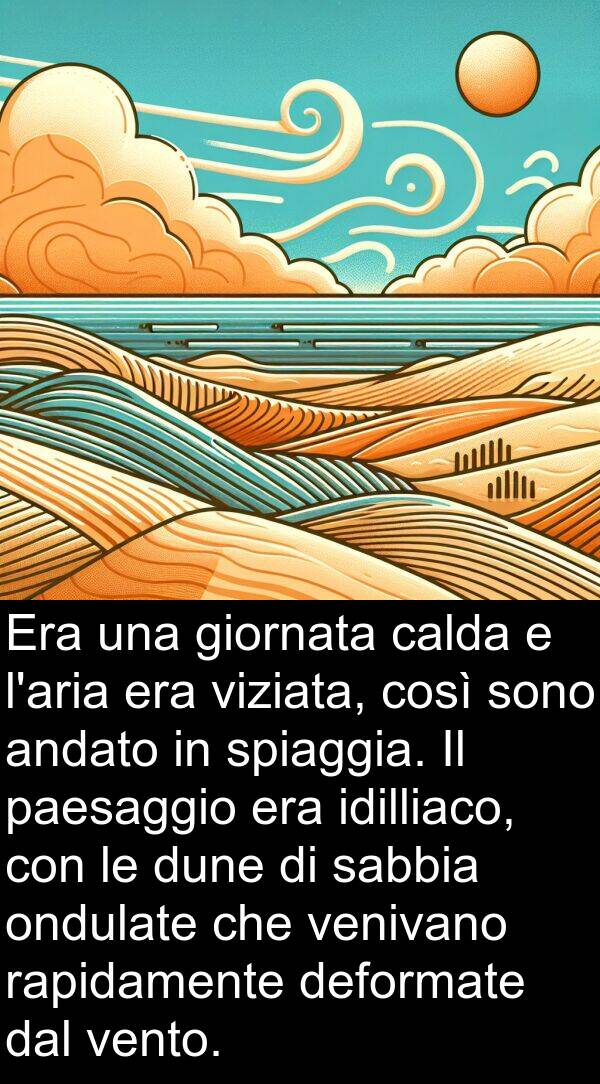 venivano: Era una giornata calda e l'aria era viziata, così sono andato in spiaggia. Il paesaggio era idilliaco, con le dune di sabbia ondulate che venivano rapidamente deformate dal vento.