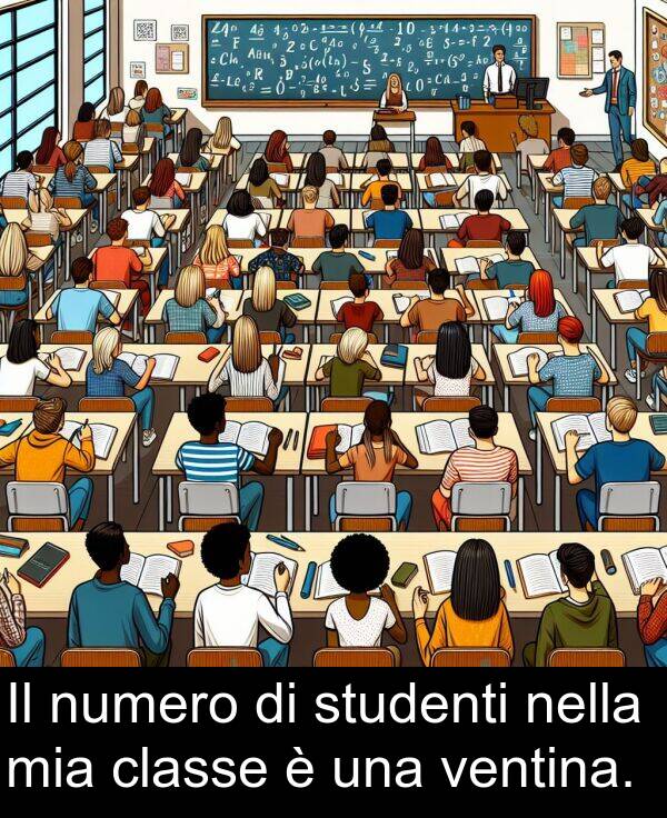 ventina: Il numero di studenti nella mia classe è una ventina.