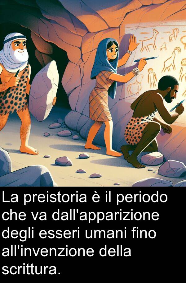 umani: La preistoria è il periodo che va dall'apparizione degli esseri umani fino all'invenzione della scrittura.