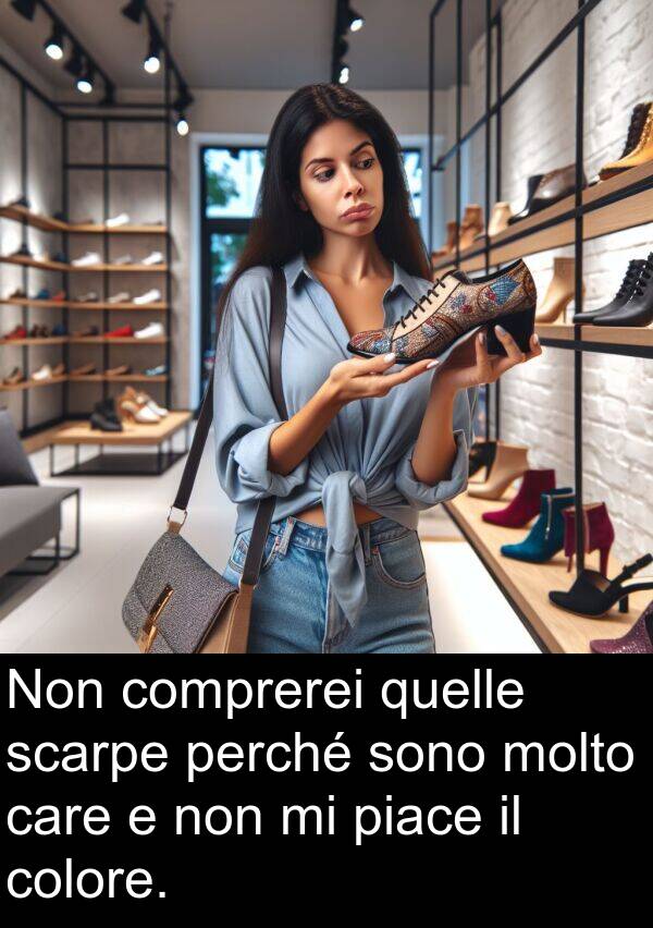 quelle: Non comprerei quelle scarpe perché sono molto care e non mi piace il colore.