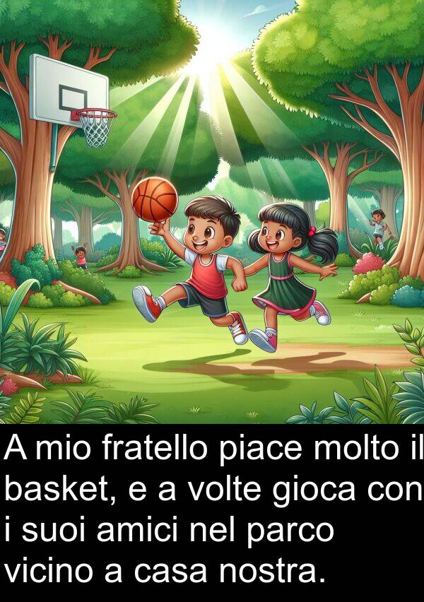 nostra: A mio fratello piace molto il basket, e a volte gioca con i suoi amici nel parco vicino a casa nostra.