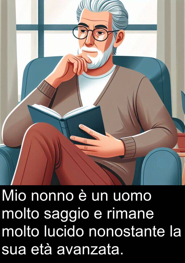 uomo: Mio nonno è un uomo molto saggio e rimane molto lucido nonostante la sua età avanzata.