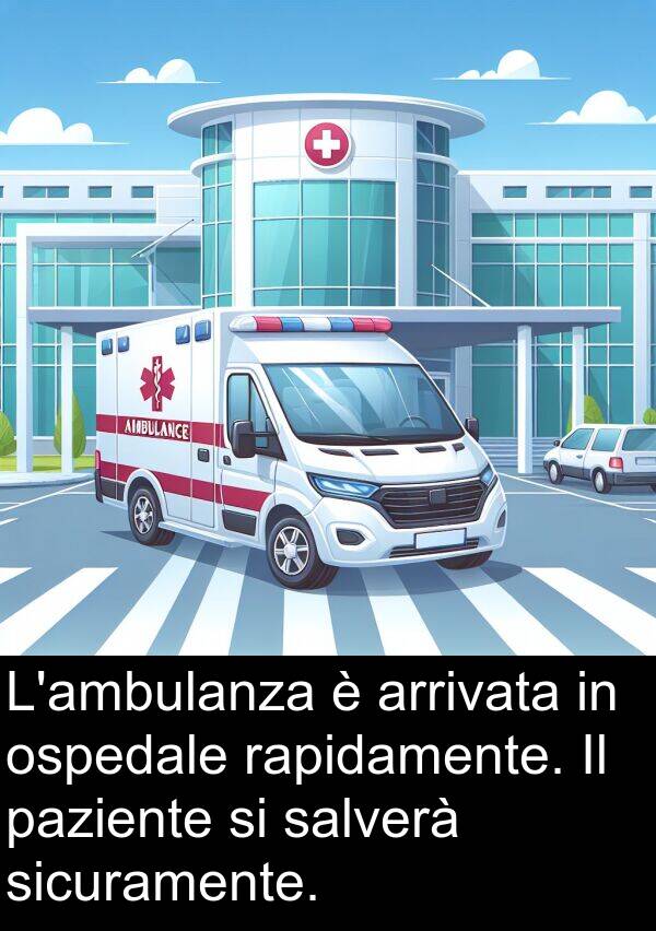 ospedale: L'ambulanza è arrivata in ospedale rapidamente. Il paziente si salverà sicuramente.