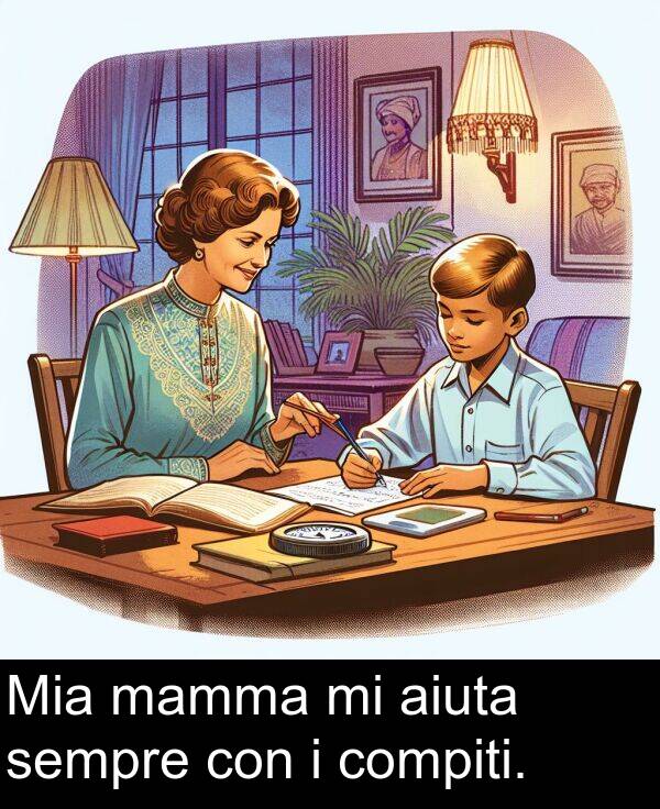 mamma: Mia mamma mi aiuta sempre con i compiti.