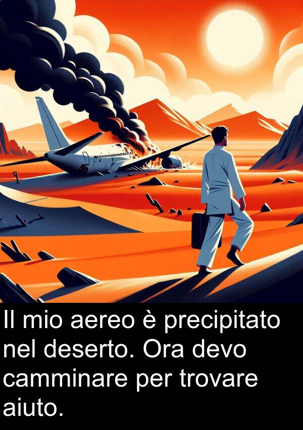 camminare: Il mio aereo è precipitato nel deserto. Ora devo camminare per trovare aiuto.