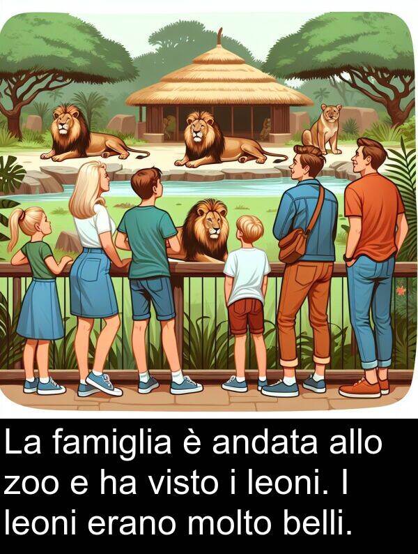 famiglia: La famiglia è andata allo zoo e ha visto i leoni. I leoni erano molto belli.