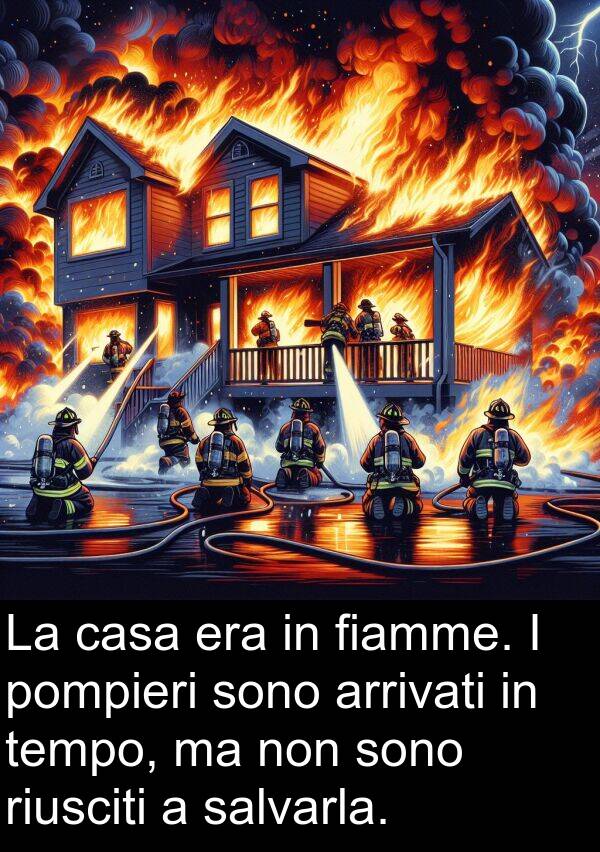 fiamme: La casa era in fiamme. I pompieri sono arrivati in tempo, ma non sono riusciti a salvarla.