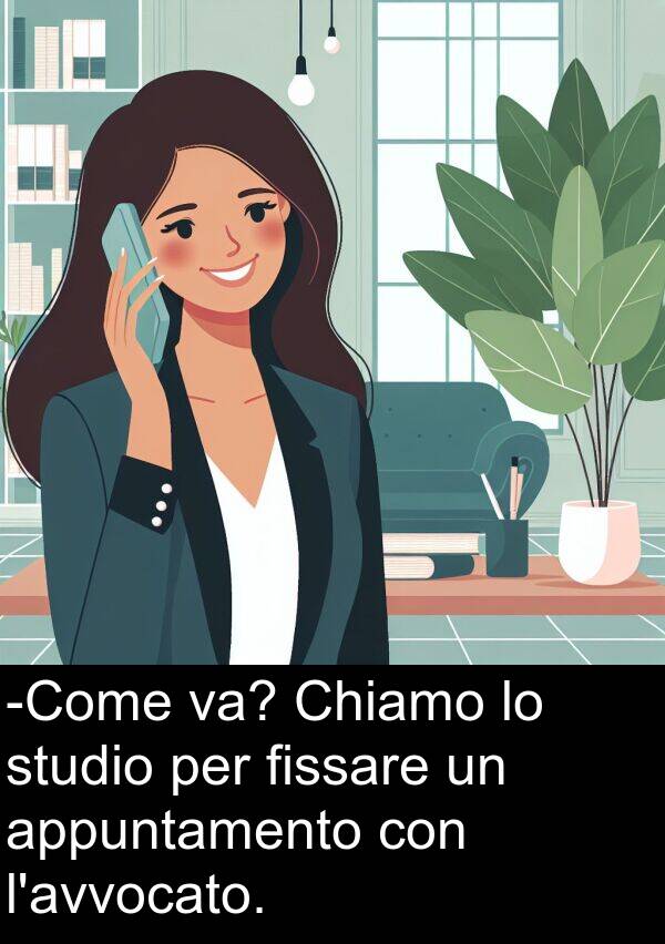 va: -Come va? Chiamo lo studio per fissare un appuntamento con l'avvocato.