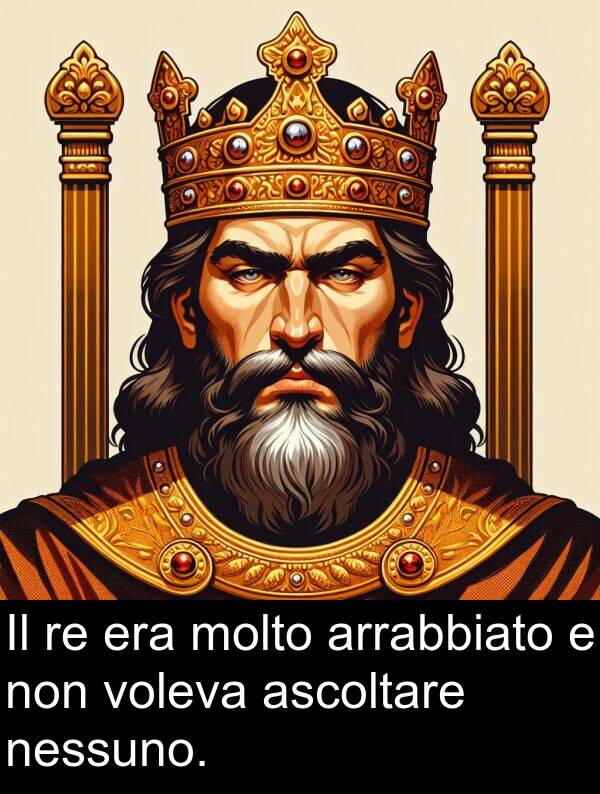 nessuno: Il re era molto arrabbiato e non voleva ascoltare nessuno.