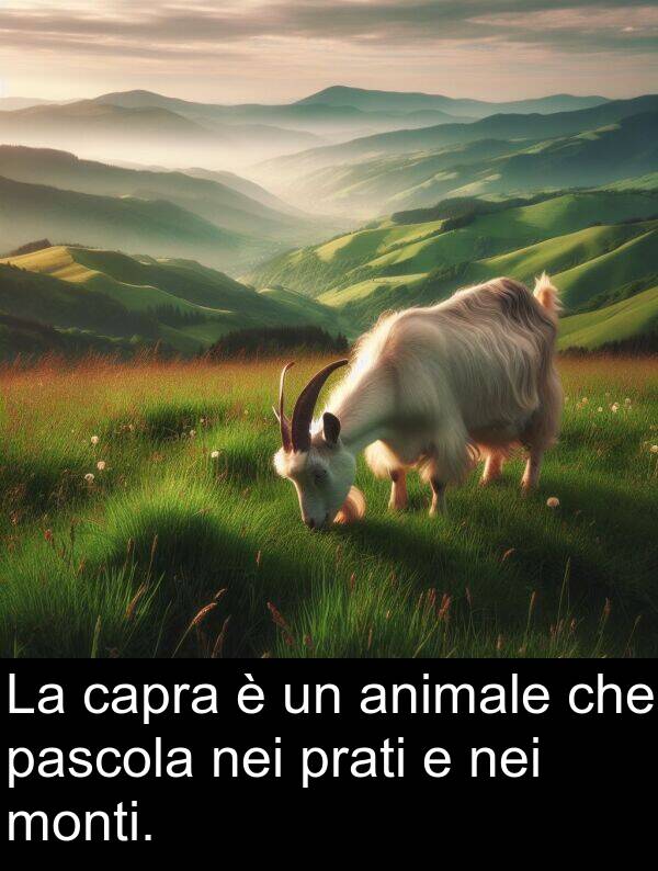 nei: La capra è un animale che pascola nei prati e nei monti.