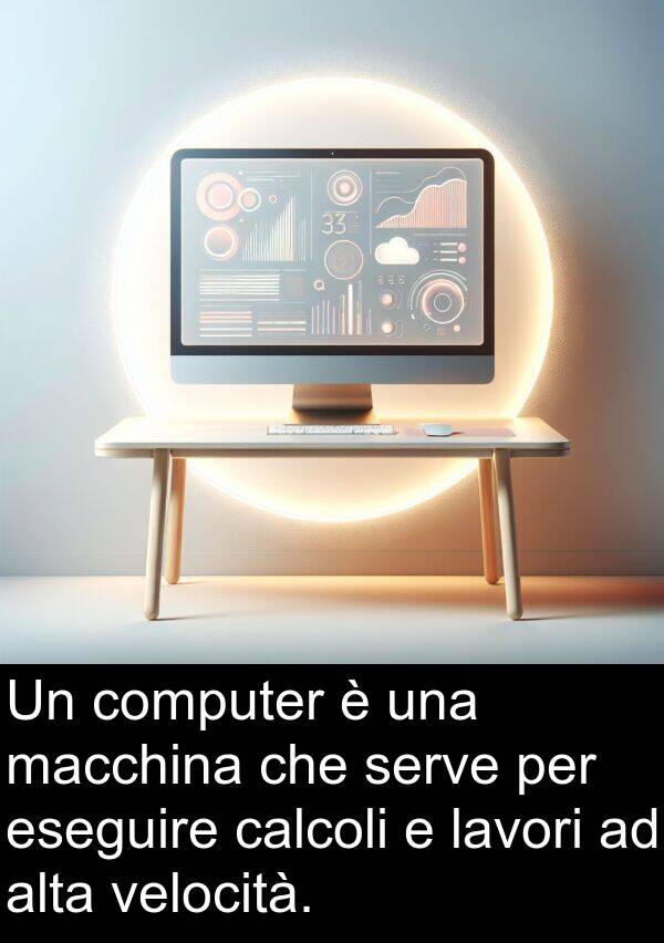 velocità: Un computer è una macchina che serve per eseguire calcoli e lavori ad alta velocità.