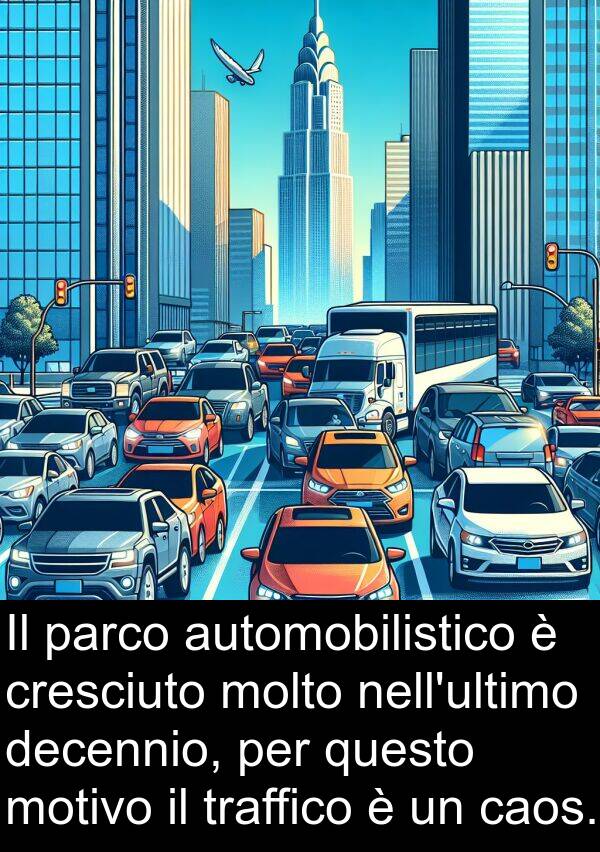 caos: Il parco automobilistico è cresciuto molto nell'ultimo decennio, per questo motivo il traffico è un caos.