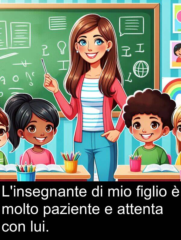 lui: L'insegnante di mio figlio è molto paziente e attenta con lui.