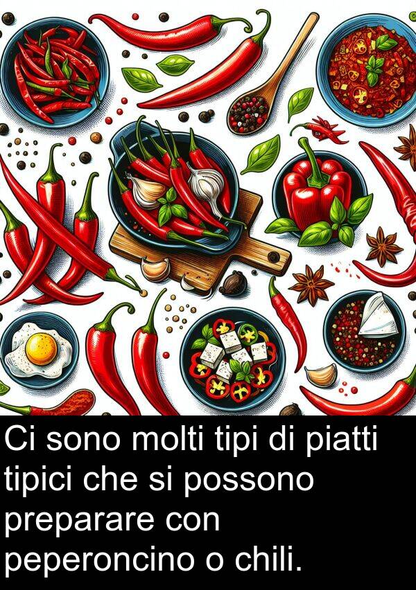 possono: Ci sono molti tipi di piatti tipici che si possono preparare con peperoncino o chili.