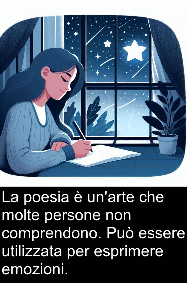 utilizzata: La poesia è un'arte che molte persone non comprendono. Può essere utilizzata per esprimere emozioni.