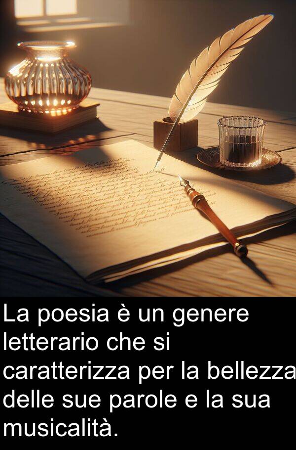 parole: La poesia è un genere letterario che si caratterizza per la bellezza delle sue parole e la sua musicalità.