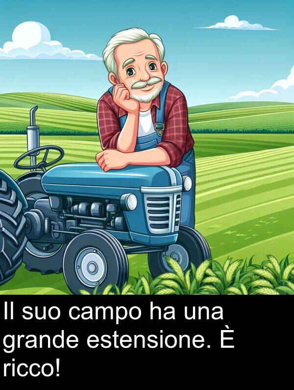 una: Il suo campo ha una grande estensione. È ricco!