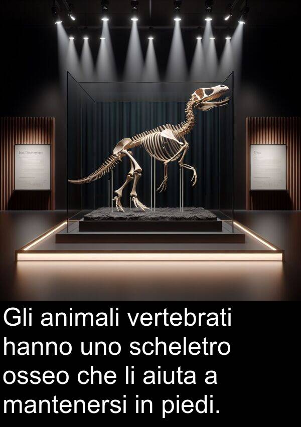 mantenersi: Gli animali vertebrati hanno uno scheletro osseo che li aiuta a mantenersi in piedi.