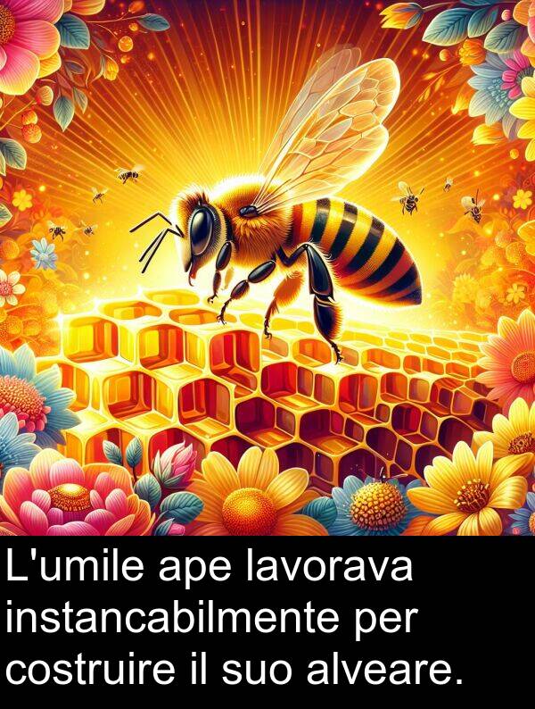 lavorava: L'umile ape lavorava instancabilmente per costruire il suo alveare.