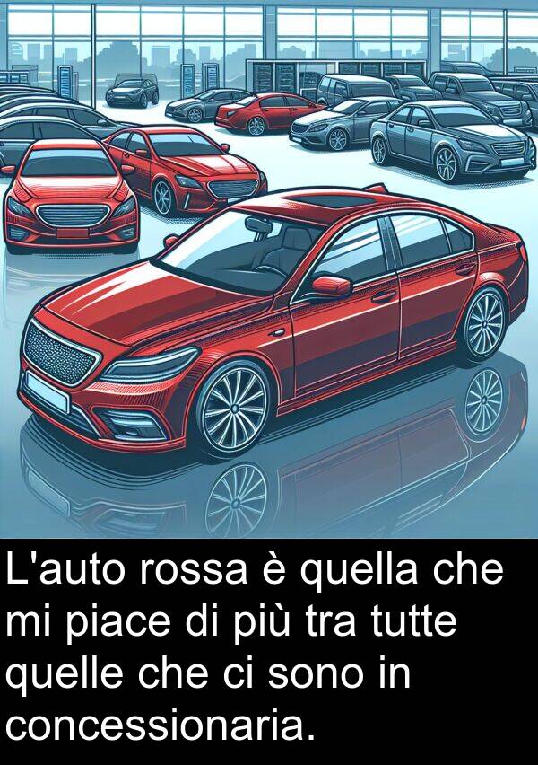 quelle: L'auto rossa è quella che mi piace di più tra tutte quelle che ci sono in concessionaria.