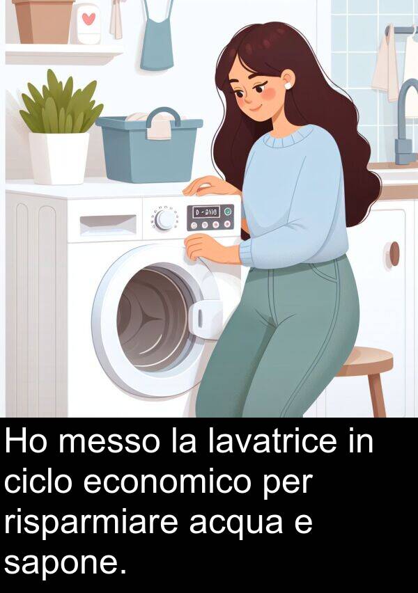 economico: Ho messo la lavatrice in ciclo economico per risparmiare acqua e sapone.