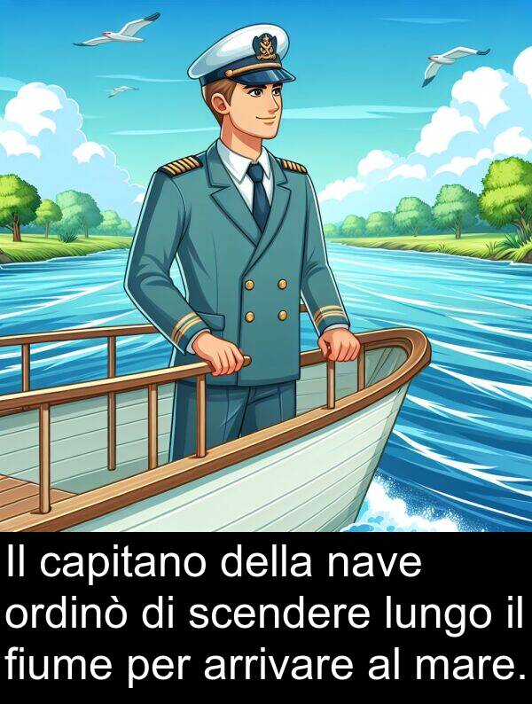 capitano: Il capitano della nave ordinò di scendere lungo il fiume per arrivare al mare.