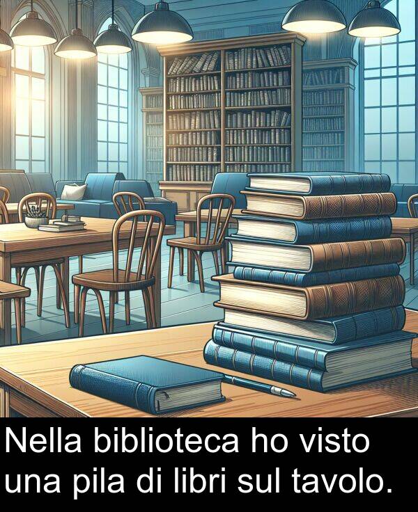 tavolo: Nella biblioteca ho visto una pila di libri sul tavolo.