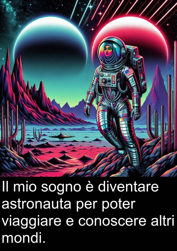 viaggiare: Il mio sogno è diventare astronauta per poter viaggiare e conoscere altri mondi.