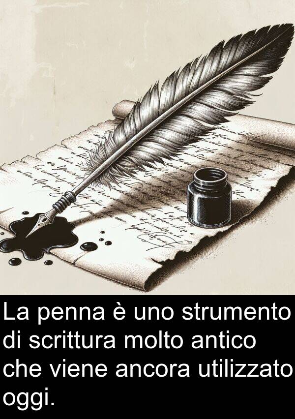 utilizzato: La penna è uno strumento di scrittura molto antico che viene ancora utilizzato oggi.