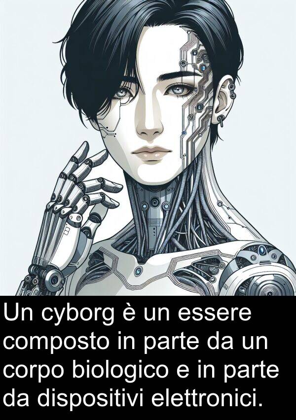 elettronici: Un cyborg è un essere composto in parte da un corpo biologico e in parte da dispositivi elettronici.