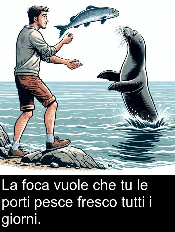 giorni: La foca vuole che tu le porti pesce fresco tutti i giorni.