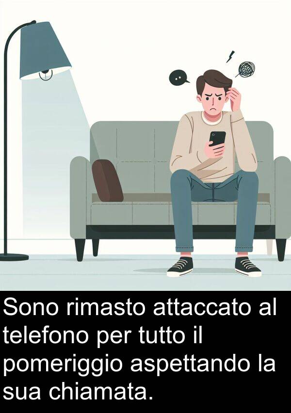 telefono: Sono rimasto attaccato al telefono per tutto il pomeriggio aspettando la sua chiamata.