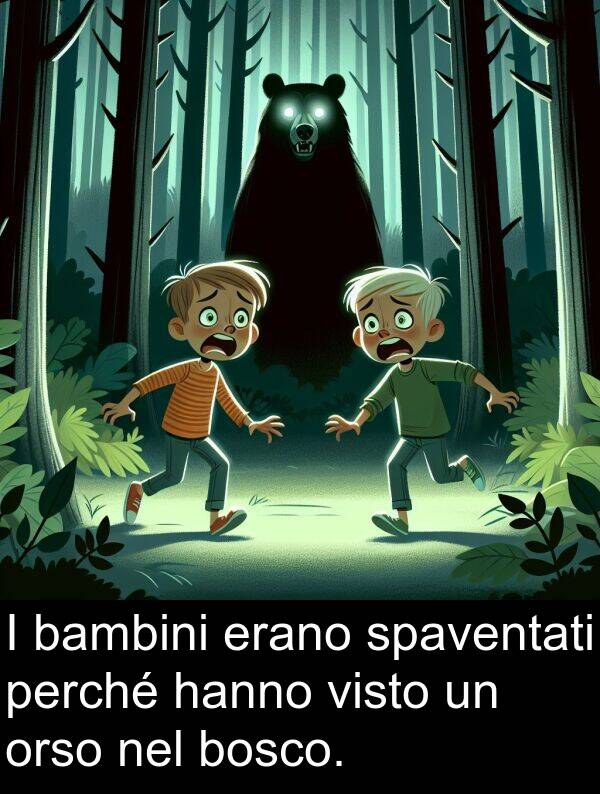 bambini: I bambini erano spaventati perché hanno visto un orso nel bosco.