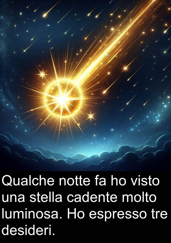 desideri: Qualche notte fa ho visto una stella cadente molto luminosa. Ho espresso tre desideri.