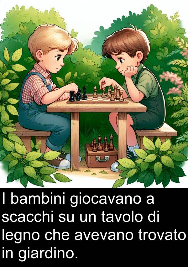 giocavano: I bambini giocavano a scacchi su un tavolo di legno che avevano trovato in giardino.