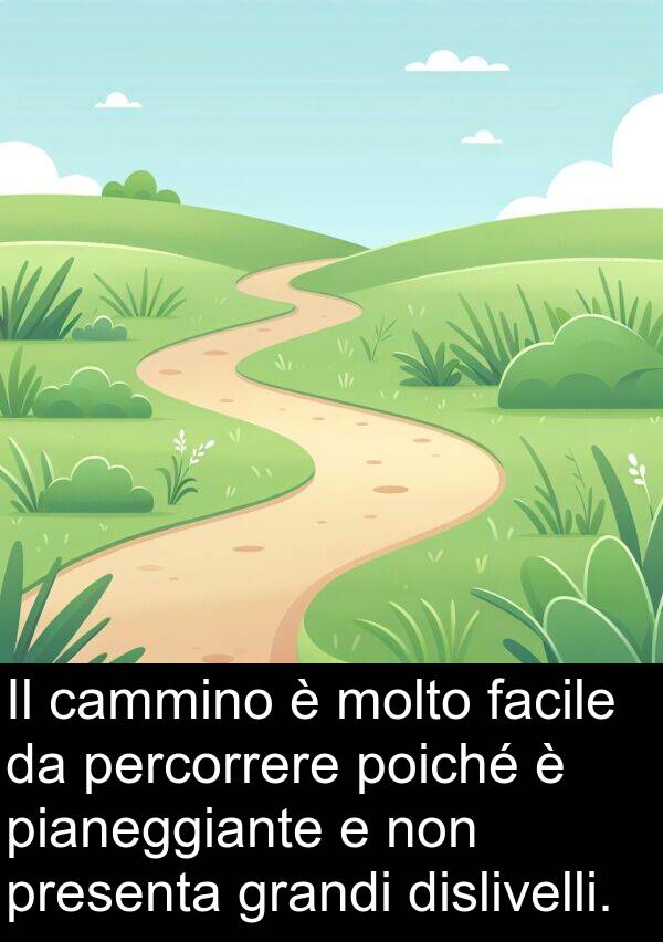 facile: Il cammino è molto facile da percorrere poiché è pianeggiante e non presenta grandi dislivelli.