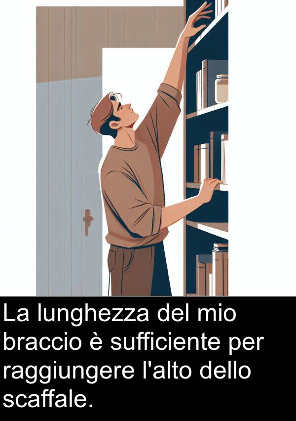 raggiungere: La lunghezza del mio braccio è sufficiente per raggiungere l'alto dello scaffale.