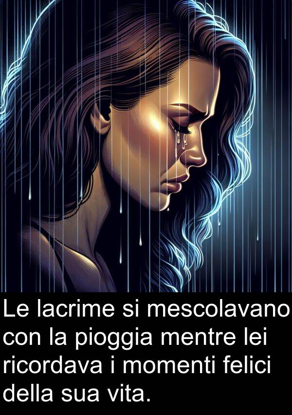 lacrime: Le lacrime si mescolavano con la pioggia mentre lei ricordava i momenti felici della sua vita.