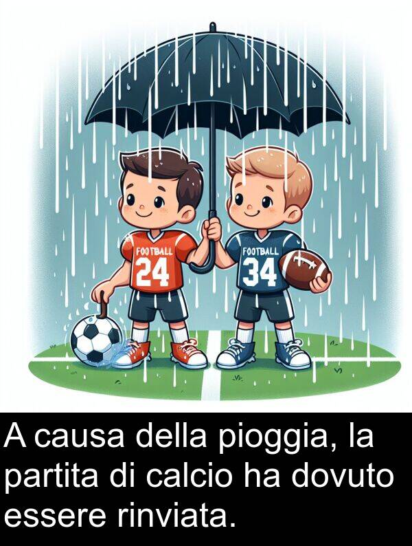 calcio: A causa della pioggia, la partita di calcio ha dovuto essere rinviata.