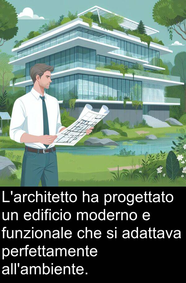 adattava: L'architetto ha progettato un edificio moderno e funzionale che si adattava perfettamente all'ambiente.